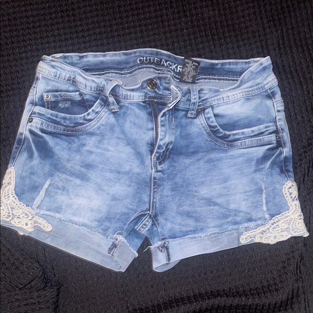 Outback Red Blue Jean Shorts Distressed Cuffed Design